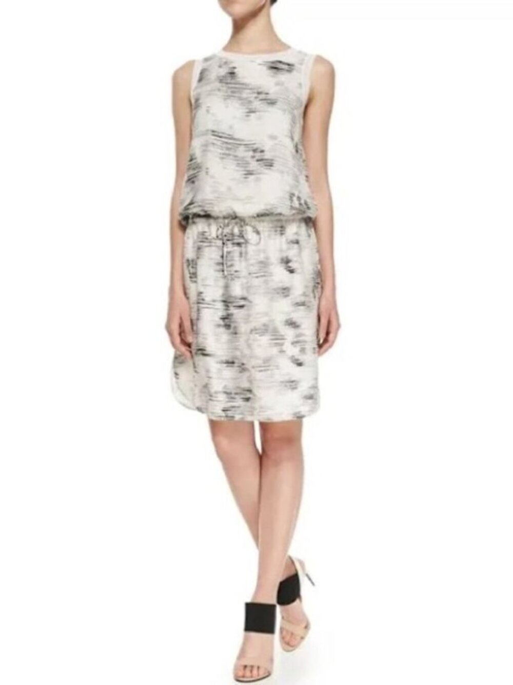 Vince Silk Marble Jacquard Sleeveless Drawstring Waist Lined Dress Size Medium
